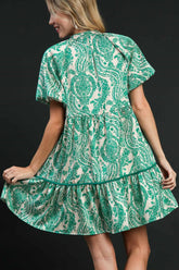 Umgee Full Size Printed Notched Puff Sleeve Mini Dress Plus Size OutfitFlow